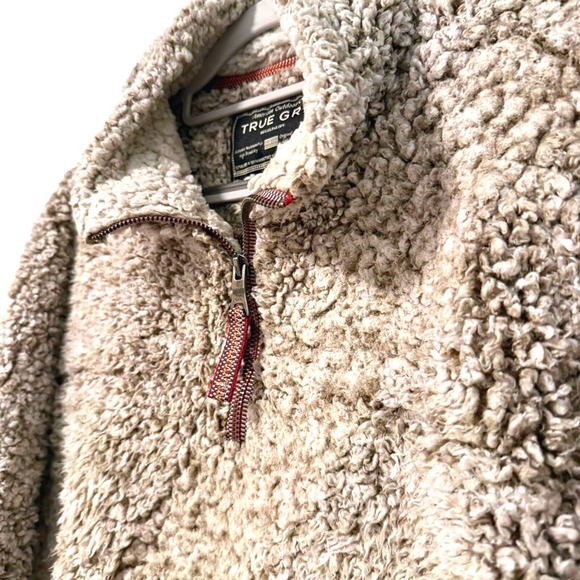 True Grit Mens Frosty Tipped Sherpa Quarter Zip Pullover Brown Tan Size M - Picture 3 of 7